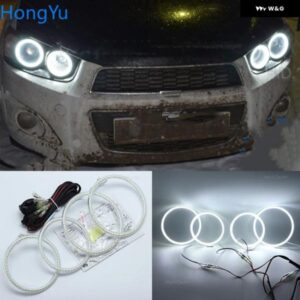 シボレー アベオ ソニック T300 2011-14 超高輝度白色 3528 SMD LED エンジェルアイキット デイタイム ランニングライト