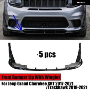 ジープ グランド チェロキー SRT 2017-2021/ トラック ホーク 2018-2021 5個 フロント バンパー リップ ウイング レット カーボンスタイル 黒