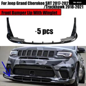 ジープ フロント バンパー リップ ウイング レット 付き グランド チェロキー SRT 2017-2021/ トラック ホーク 2018-2021 5個 カーボンスタイル 黒