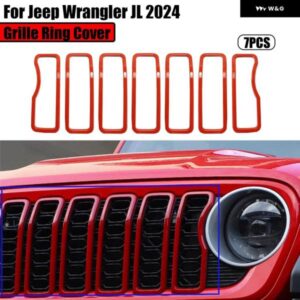 ジープ 7個 カーアクセサリーグリル リングカバー 装飾 ラングラー JL 2024 ABS 外装 フロント トリム カーボンルック