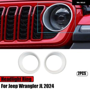 ジープ 2個 カーアクセサリー ヘッドライト リングカバー 装飾 ラングラー JL 2024 ABS 外装 フロント トリム カーボンルック