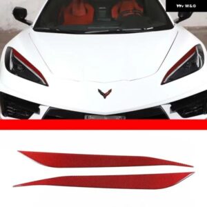 シボレー 赤カーボンフロント ヘッドライト アイブロウストリップ トリム 装飾 リップキット コルベット C8 スティングレイ Z51 2020-