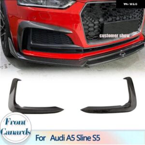 アウディ フロント バンパー フォグランプ カバー トリム A5 SLINE S5 2017-2019 1ペア フロントフィン カナード ブレードカーボン/FRP ブラック