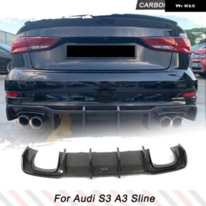 アウディ リア バンパー リップ スポイラー ディフューザー A3 SLINE S3 セダン 8V.5 2017-2020 バンパー ガードカーボン/FRP マット/黒