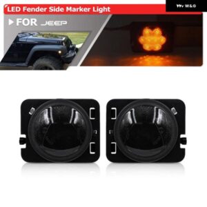 ジープ 2X ユーロスタイル スモーク レ ラングラー JK JKU 2007-2017 フロントフェンダーフレア アンバー LED サイド マーカーライト