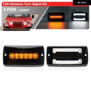 ジープ スモーク アップグレード フロントウィンカーキット 1997-2006 ラングラー TJ LED コーナーシーケンシャルサイドマーカーホワイト DRL パーキング