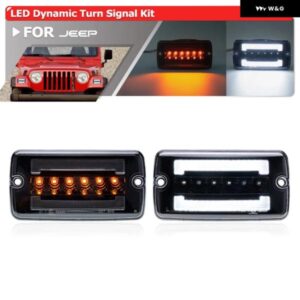 ジープ スイッチバックダイナミック アンバー /ホワイト LED ランプ 1997-2006 ラングラー TJ フロント バンパー LED コーナーウィンカー DRL パーキング