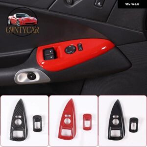 シボレー ABS カーボン/ブラック/レッドガラスリフト ボタン 装飾 フレーム ステッカー コルベット C6 2005-2013 オートアクセサ