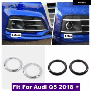 アウディ ABS クロームカーボンルック フロント フォグライト ランプ 装飾 リングカバー トリム Q5 2018-2021 カーアクセサリー