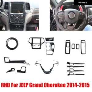 ジープ RHD グランド チェロキー 2014 2015 カーボン インテリア アクセサリードア アームレスト ウィンドウリフト ボタン カバー ギア シフト PANLE カバー