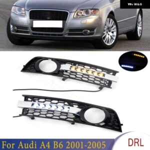 アウディ 1ペア フロント バンパー DRL デイタイム ランニングライト A4 B6 2001-05 フォグランプ グリル カバー フレーム