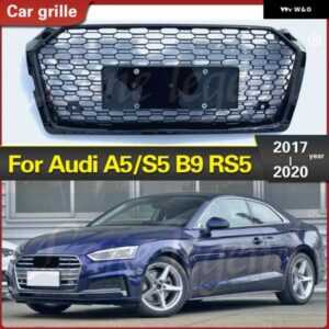 アウディ RS5 スタイル フロントスポーツ六角メッシュハニカムフード グリル ブラック A5/S5 B9 2017-2020 レーシング グリル カーアクセサリー