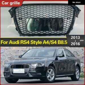 アウディ A4/S4 B8.5 2013-16 レーシングフロント グリル スポーツ六角メッシュハニカムフード グリル グロスブラック RS4 スタイル