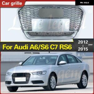 アウディ RS6 スタイル ABS 車 フロント バンパー ラジエーター メッシュ グリル レーシング グリル エンブレム A6/S6 C7 2012-15
