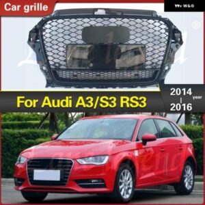 アウディ ハニカムメッシュ グロスブラック A3/S3 8V 2014 2015 2016 RS3 クワトロ スタイル 六角メッシュ フロント バンパー フードウォーク