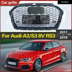 アウディ リペア RS3 スタイル フロント バンパー 吸気 グリル A3/S3 2017 2018 2019 黒ハニカムセンター レーシング グリル
