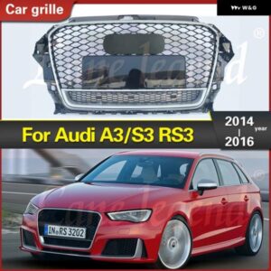 アウディ A3/S3 8V 2014 2015 2016 ハニカム グリル メッシュ ブラックとシルバー RS3 クワトロ スタイル メッシュ フロント バンパー フード グリル