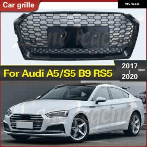 アウディ A5/S5 B9 2017-2020 レーシング グリル RS5 スタイル フロントスポーツ六角メッシュ ハニカムフード グリル ブラックカーアクセサリー
