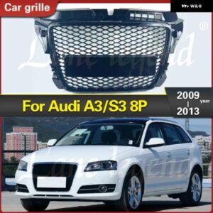 アウディ レーシング グリル フロントスポーツ 六角メッシュハニカムフード グリル グロスブラック RS3 スタイル A3/S3 8P 2009-13