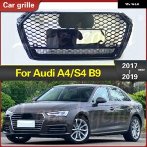アウディ RS4 スタイル A4/S4 B9 2017-2019 レーシングスリム フロントスポーツ ヘックスメッシュ ハニカムフード グロスブラック クワトロ