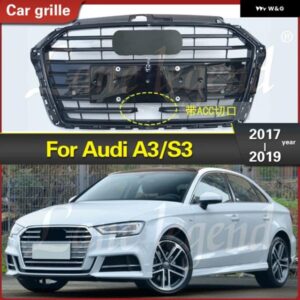 アウディ A3/S3 2017-2019 限定 ブラック バンパー グリル ACC穴 フロント バンパー グリル メッシュフード フロントセンターミドル グリル