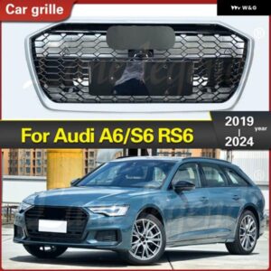 アウディ RS6 スタイル フロント バンパー レーシング グリル グリル A6/S6 2019-24 ABS フードメッシュ グリル アクセサリー