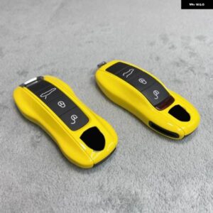 キーケース レーシング イエロー ポルシェ マカン カイエン パナメーラ タイカンケイマンボクスター 718/911 FOB リモートカバー シェルキー