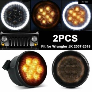 ジープ 2個 ホワイトアンバーフロント LED ウィンカーライト グリルスモーク レンズ ランプ ラングラー JK 2007-2018
