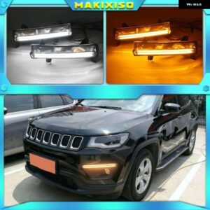 ジープ 1ペア 車 LED DRL コンパス 2017 2018 2019 デイタイム ランニングライト 黄色 ウィンカーライト 付き