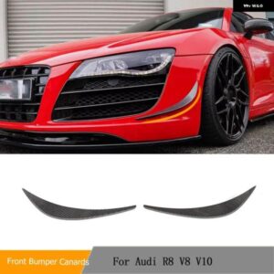 アウディ 2個 フロント バンパー カナード トリム 装飾 フィンスポイラー R8 V8 V10 2008 - 2015 カーボンフロントスプリッターカバー
