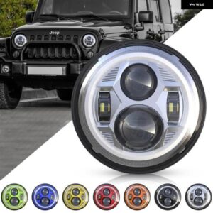 ジープ ラングラー オフロード ハーレー オートバイ 7インチ ラウンド LED ヘッドライト HI/LO ビームライトハローリング アンバー ウィンカー ヘッドランプ