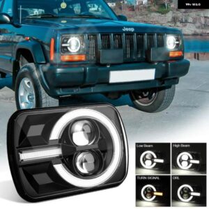 ジープ 5 7インチ 7 6インチ 長方形 LED ヘッドライト DRL ハイロービーム ラングラー YJ チェロキー XJ トヨタ 日産 GMC フォード 車