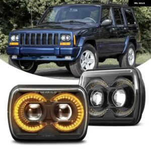 ジープ 5 7インチ LED ヘッドライト ラングラー YJ チェロキー XJ H4 プラグ アンバー エンジェルアイランニングライト車 12V DRL 7 6インチ ヘッドランプ