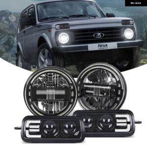 ジープ LADA NIVA 4X4 LED デイタイム ランニングライト 7インチ LED ヘッドライト DRL ウィンカー LED ライト LED 12V ライト アセンブリ JK