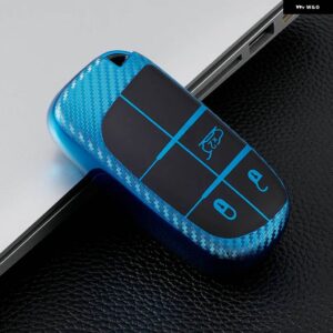 ジープ 3 5 ボタン キーケースカバー RENEGADE コンパスグランドチェロキー クライスラー 300C ラングラー ダッジ キーホルダー - Blue3
