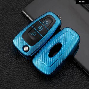 TPU カーボンスマートキーケースカバー シェル フォード クーガフォーカス MK3 MK4 モンデオフィエスタチタン ECOSPORT トランジット MK8 - blue