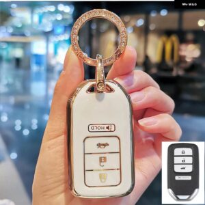 4 ボタン メッキ TPU 車リモートキー FOB カバー ケース ホンダ アコード EX EXL シビック CRV HRV パイロットリッジライン 2016 -2018 POCKETOR - white keyring