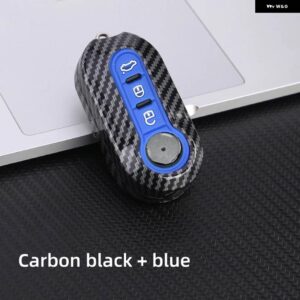 光沢カーボン ABS キーフォブケースカバー フィアット 500 パンダプントブラボーキーシェル - blue shell