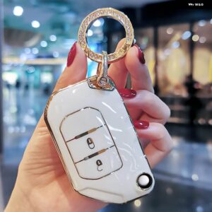 ジープ ファッション TPU リモートキーケースカバー シェル FOB プロテクター ラングラー JL JK JLU XD 2018-2022 ホルダー キーホルダー - white keyring