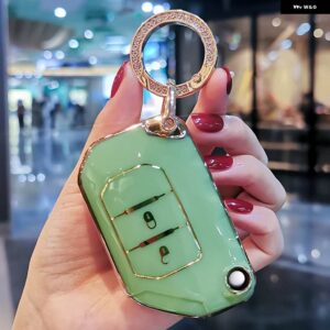 ジープ ファッション TPU リモートキーケースカバー シェル FOB プロテクター ラングラー JL JK JLU XD 2018-2022 ホルダー キーホルダー - green keyring