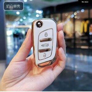 ソフト TPU 車折りたたみキーカバー ケースシェルキーホルダー プジョー シトロエン C1 C2 C3 C4 C5 DS3 DS4 DS5 DS6 プロテクターバッグ - white shell