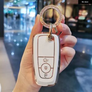 メッキ TPU キーケース フォード マスタング 2018 ECOSPORT リモート FOB シェルカバー キーバッグ キーホルダー オート - A white keyring