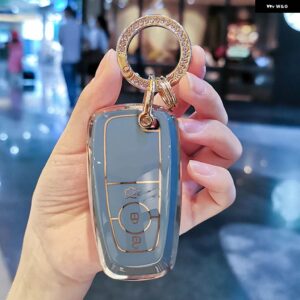 メッキ TPU キーケース フォード マスタング 2018 ECOSPORT リモート FOB シェルカバー キーバッグ キーホルダー オート - A grey keyring