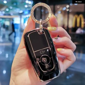 メッキ TPU キーケース フォード マスタング 2018 ECOSPORT リモート FOB シェルカバー キーバッグ キーホルダー オート - A black keyring