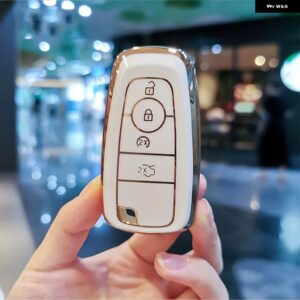 メッキ TPU キーケース フォード マスタング 2018 ECOSPORT リモート FOB シェルカバー キーバッグ キーホルダー オート - B white shell