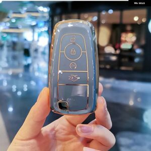メッキ TPU キーケース フォード マスタング 2018 ECOSPORT リモート FOB シェルカバー キーバッグ キーホルダー オート - B grey shell