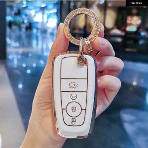 メッキ TPU キーケース フォード マスタング 2018 ECOSPORT リモート FOB シェルカバー キーバッグ キーホルダー オート - B white keyring