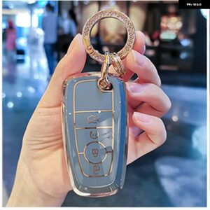 メッキ TPU キーケース フォード マスタング 2018 ECOSPORT リモート FOB シェルカバー キーバッグ キーホルダー オート - B grey keyring