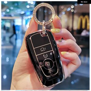 メッキ TPU キーケース フォード マスタング 2018 ECOSPORT リモート FOB シェルカバー キーバッグ キーホルダー オート - B black keyring