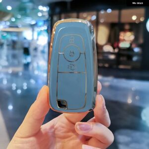 メッキ TPU キーケース フォード マスタング 2018 ECOSPORT リモート FOB シェルカバー キーバッグ キーホルダー オート - A grey shell